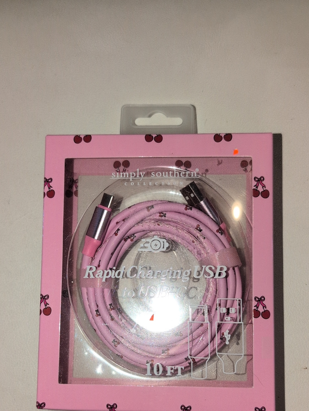 Simply Southern Pink USB-C to USB Rapid Charging Cable 10 Ft
